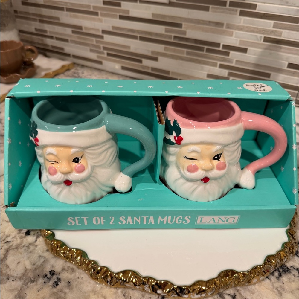 Santa Mugs Set - Green and Pink